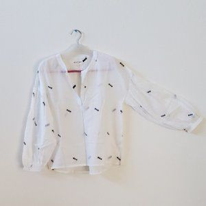 Woven by Synergy White Blouse Drop-Shoulders Size Small